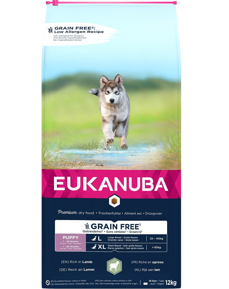 Eukanuba Grain Free L Puppy suurt tõugu kutsikatele koos lambalihaga, 12 kg цена и информация | Kuivtoit koertele | kaup24.ee