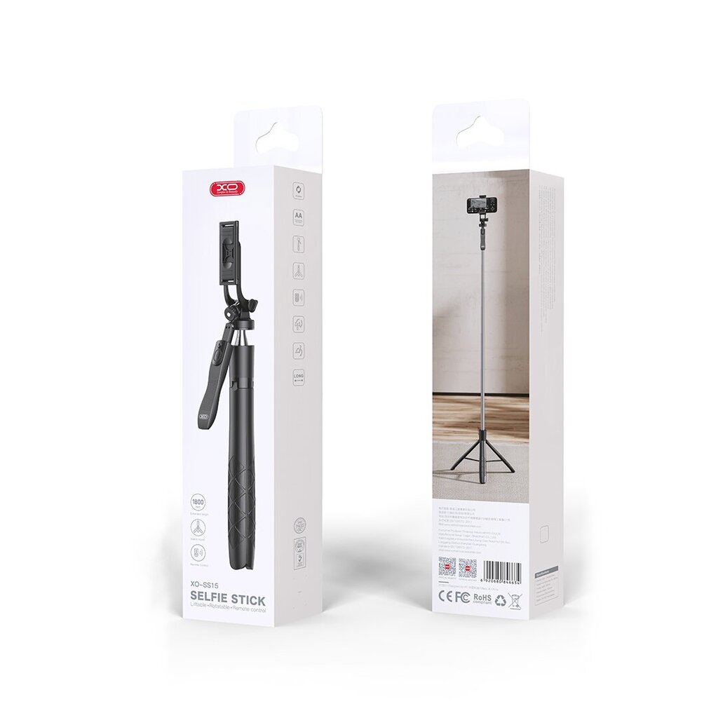 XO Selfie Stick BT SS15 180cm, must hind ja info | Selfie sticks | kaup24.ee