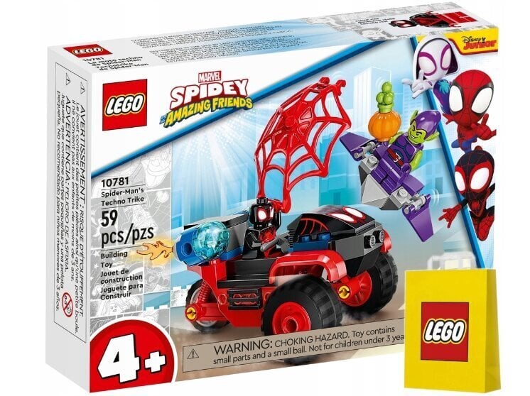 10781 LEGO Super Heroes Tech kolmerattaline SpiderMan ja plüüsist padjakass, 50 cm hind ja info | Klotsid ja konstruktorid | kaup24.ee