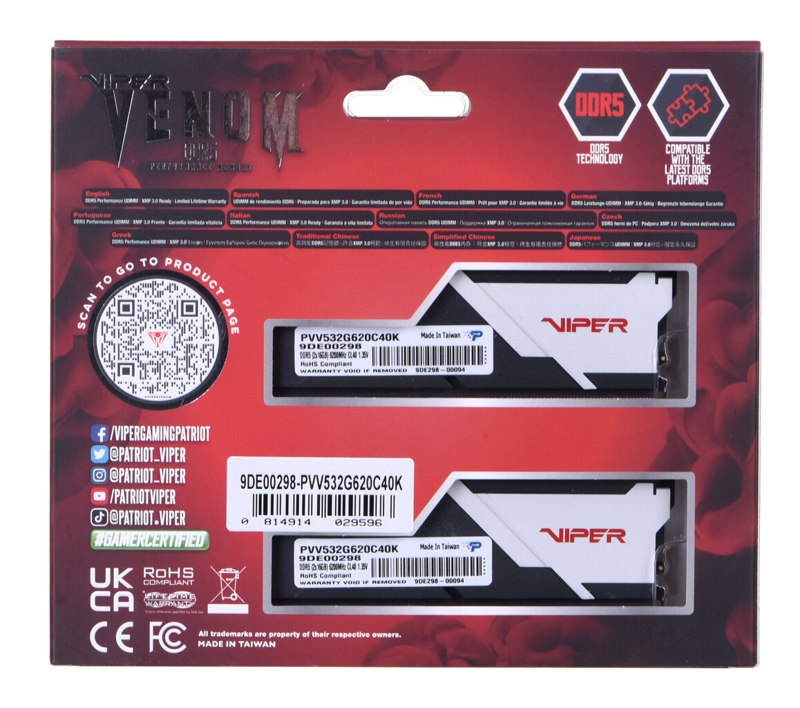 Patriot Viper Venom, 32GB (2x16GB), DDR5, 6200MHz цена и информация | Operatiivmälu (RAM) | kaup24.ee