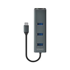 Savio 3-port USB-C 3.1 GEN 1 RJ-45 Gigabit Ethernet цена и информация | Адаптеры и USB-hub | kaup24.ee
