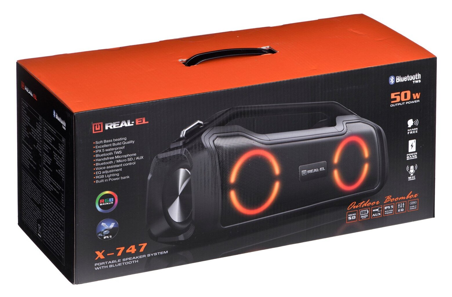 REAL-EL X-747 Kaasaskantav Bluetooth kaasaskantav kõlar 50 W, Bluetooth Must hind ja info | Kõlarid | kaup24.ee