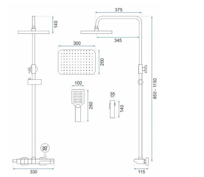 ROB termostaadiga dušikomplekt, must hind ja info | Komplektid ja dušipaneelid | kaup24.ee