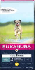 Eukanuba Grain Free Adult small/medium breed väikeste/keskmiste tõugude täiskasvanud koertele, kanaga, 12 kg hind ja info | Kuivtoit koertele | kaup24.ee