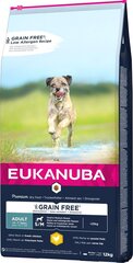 Eukanuba Grain Free Adult small/medium breed väikeste/keskmiste tõugude täiskasvanud koertele, kanaga, 12 kg hind ja info | Kuivtoit koertele | kaup24.ee