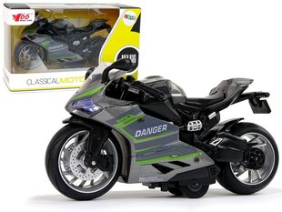 Sportinis motociklas su garso ir šviesos efektais, 1:12, pilkas/žalias цена и информация | Игрушки для мальчиков | kaup24.ee