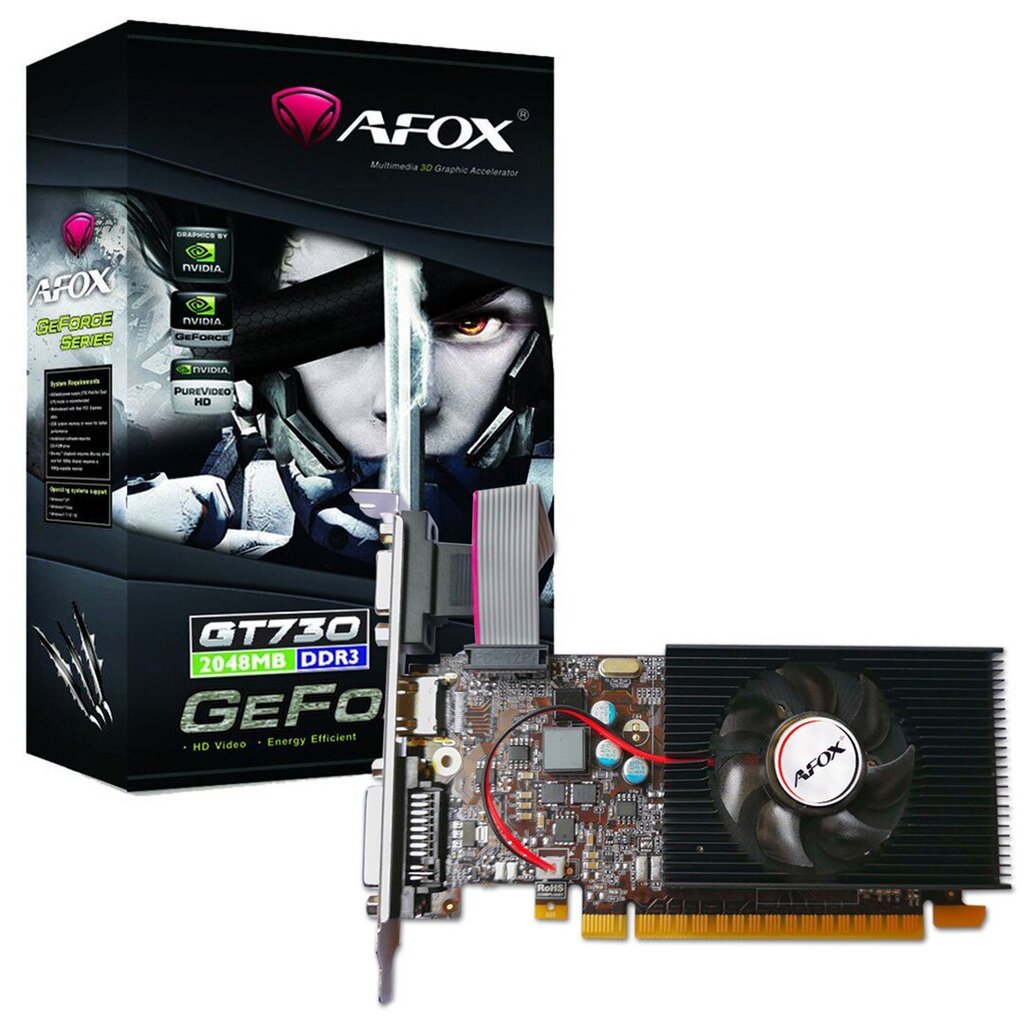 AFOX GeForce GT730 1GB DDR3 64Bit DVI HDMI VGA LP Fan (AF730-1024D3L7-V1) hind ja info | Videokaardid (GPU) | kaup24.ee