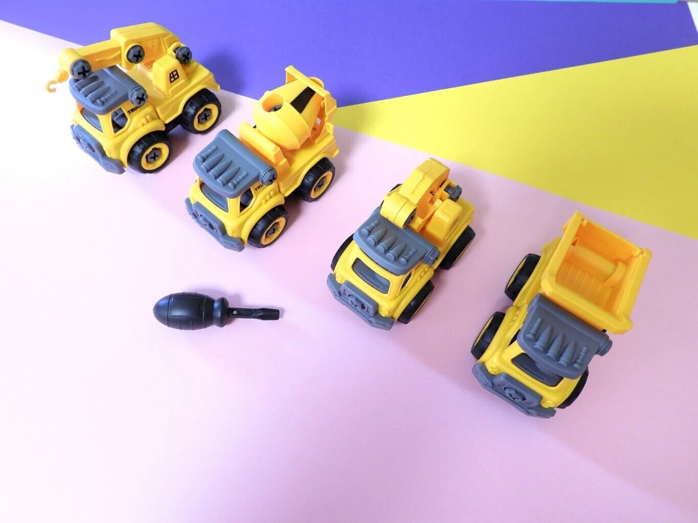 Konstruktor sõiduautod, kruvikeerajaga veoautod, 4 tk цена и информация | Poiste mänguasjad | kaup24.ee