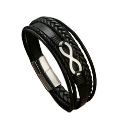 Высококачественный кожаный браслет с символом бесконечности, черный и серебряный цена и информация | Женские браслеты | kaup24.ee