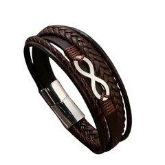 Высококачественный кожаный браслет с символом бесконечности, коричневый и серебристый цена и информация | Женские браслеты | kaup24.ee