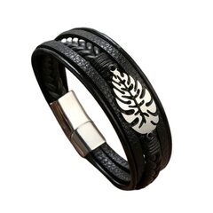 Высококачественный черный кожаный браслет с серебряным листочком цена и информация | Женские браслеты | kaup24.ee