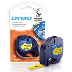 Пластиковая лента Dymo LetraTag 12 мм x 4 м / черный на желтом (S0721570 / S0721620) цена и информация | Аксессуары для принтера | kaup24.ee