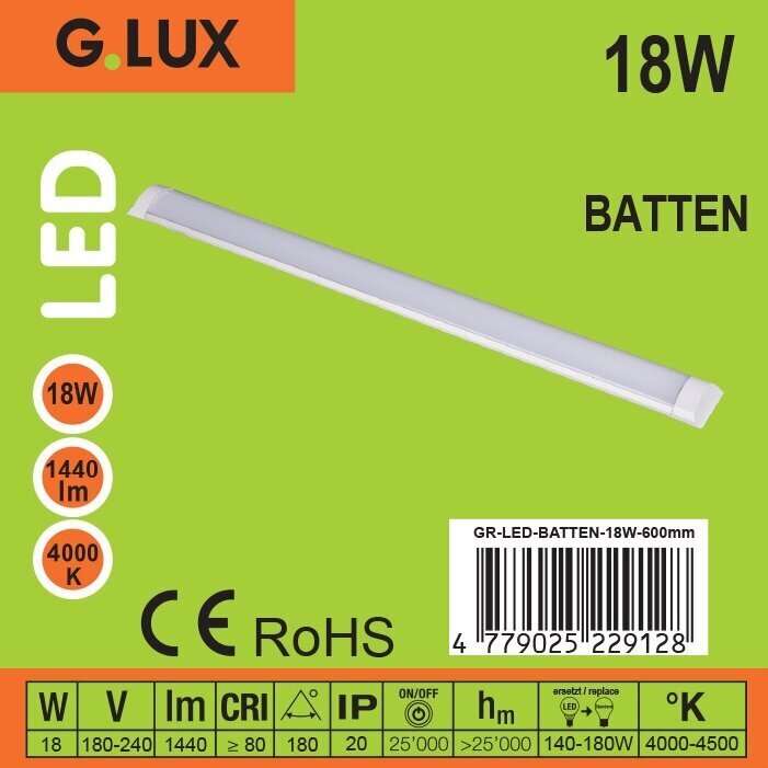 LED lamp G.Lux GR-LED-Batten-18W-600mm цена и информация | Laelambid | kaup24.ee