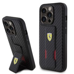 Ferrari Carbon Grip Stand Case for iPhone 15 Pro Black цена и информация | Чехлы для телефонов | kaup24.ee