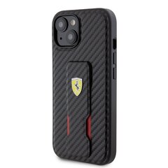 Ferrari Carbon Grip Stand Case for iPhone 15 Black цена и информация | Чехлы для телефонов | kaup24.ee