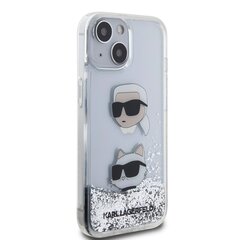 Karl Lagerfeld Liquid Glitter Karl and Choupette Head Case for iPhone 15 Silver цена и информация | Чехлы для телефонов | kaup24.ee