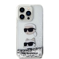 Karl Lagerfeld Liquid Glitter Karl and Choupette Head Case for iPhone 15 Pro Silver цена и информация | Чехлы для телефонов | kaup24.ee
