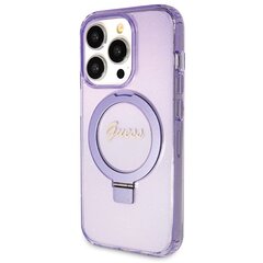 Guess GUHMP14LHRSGSU iPhone 14 Pro 6.1" fioletowy|purple hardcase Ring Stand Script Glitter MagSafe цена и информация | Чехлы для телефонов | kaup24.ee