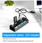 4-pordiline LED USB 2.0 adapteri jaoturi lüliti, must hind ja info | USB jagajad, adapterid | kaup24.ee