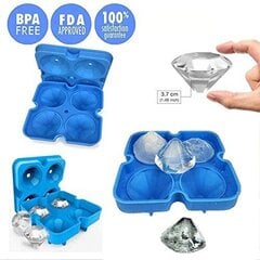 4-решетчатая форма для льда в форме алмаза, синяя цена и информация | Столовые и кухонные приборы | kaup24.ee
