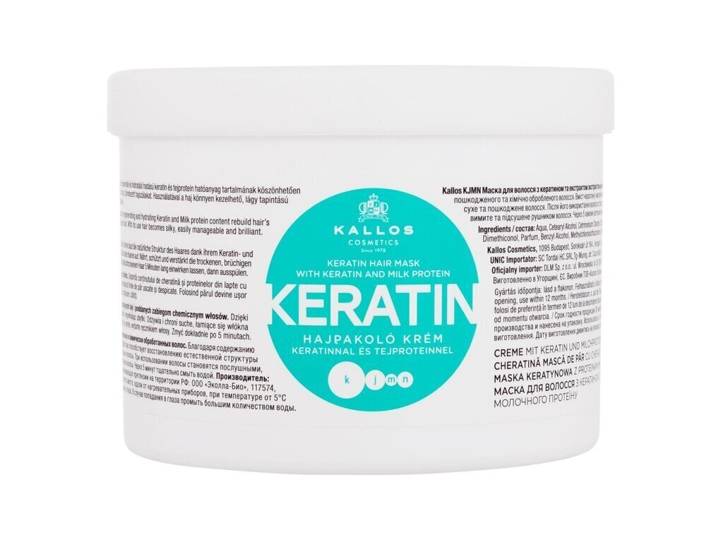 Juuksemask keratiiniga Kallos Cosmetics Keratin, 500 ml hind ja info | Juuksepalsamid | kaup24.ee