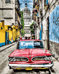 Maalimine numbrite järgi Antiikauto Vanas Havannas, 40x50 cm hind ja info | Maalid numbri järgi | kaup24.ee