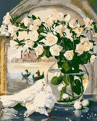 Maalimine numbrite järgi Veneetsia valgete rooside taustal, 40x50 cm hind ja info | Maalid numbri järgi | kaup24.ee
