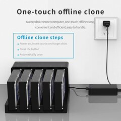ORICO eraldiseisev kõvaketta kloonimisjaam, 5 lahtrit, must, 12 V, 6,5 A, must hind ja info | USB jagajad, adapterid | kaup24.ee