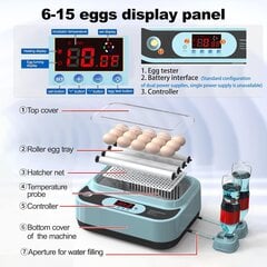 Automaatse temperatuuri ja niiskuse reguleerimisega munainkubaator Ouyolad, 6-15 muna hind ja info | Kaubad kariloomadele | kaup24.ee