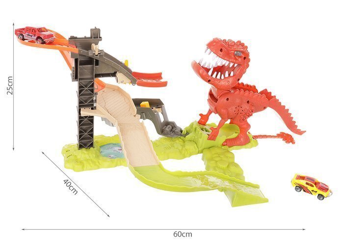 Dinosauruse kujuline stardirada 2 autoga Iso Trade hind ja info | Poiste mänguasjad | kaup24.ee