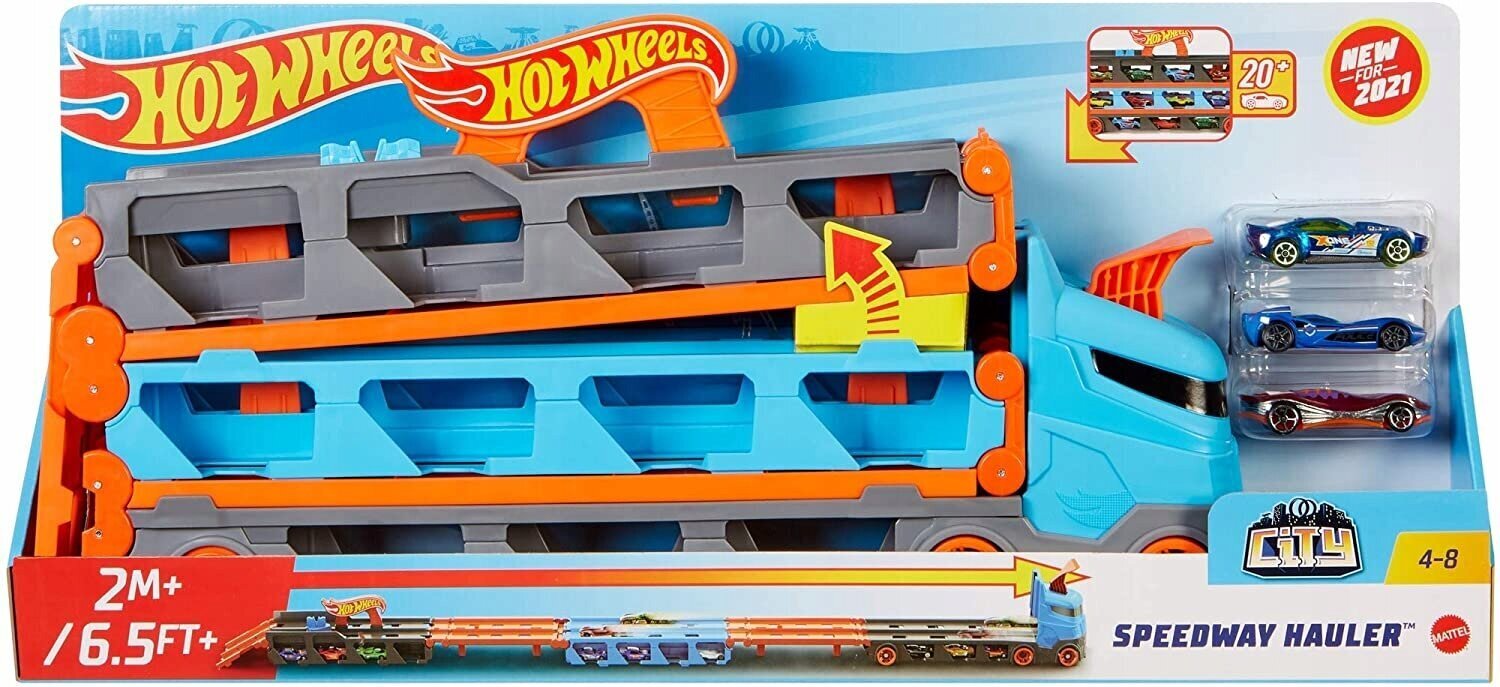 Hot Wheels City Race Tracks 2 in 1 Racing Transporter Mattel цена и информация | Poiste mänguasjad | kaup24.ee