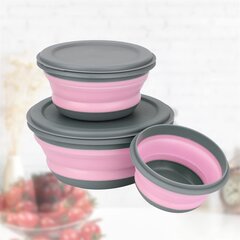 Силиконовая миска с крышкой, 3 шт./компл., розовая цена и информация | Посуда для хранения еды | kaup24.ee