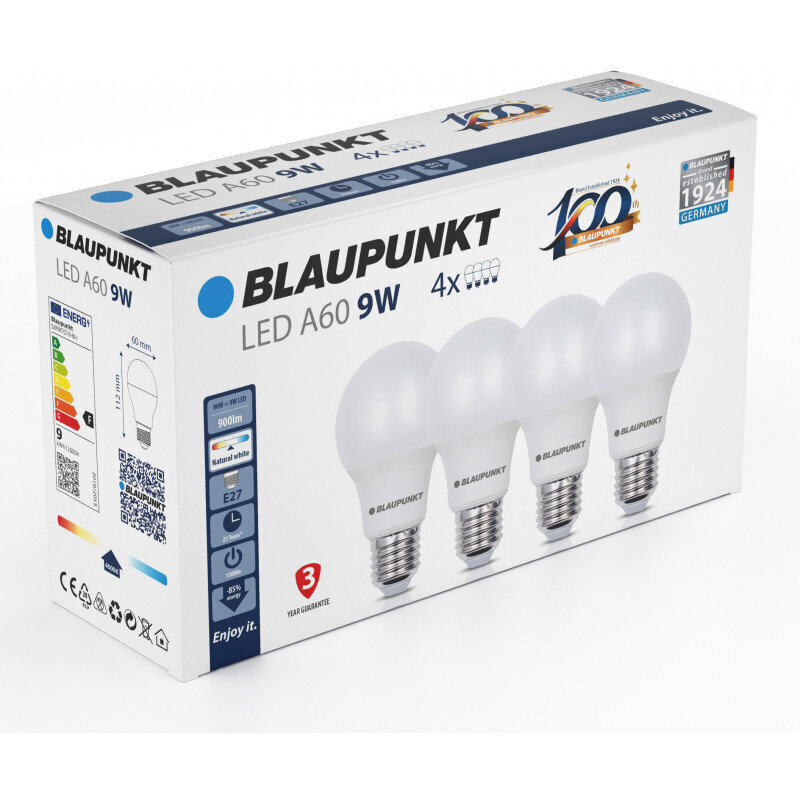Blaupunkt LED pirnid E27 9W 4 tk, naturaalne valge hind ja info | Lambipirnid, lambid | kaup24.ee