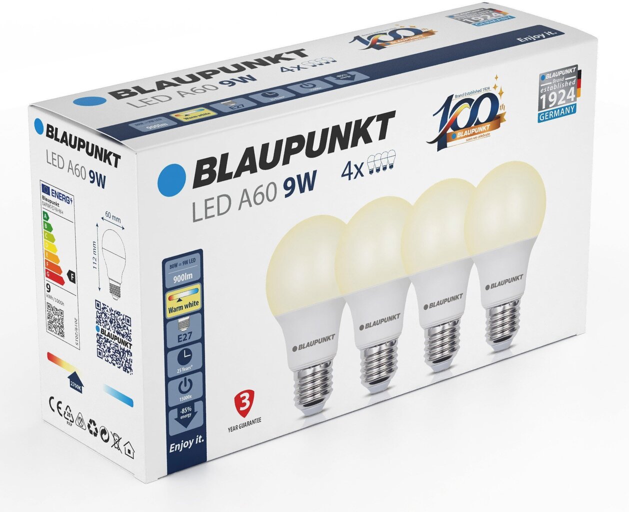 Blaupunkt LED pirnid E27 9W 4tk, soe valge цена и информация | Lambipirnid, lambid | kaup24.ee