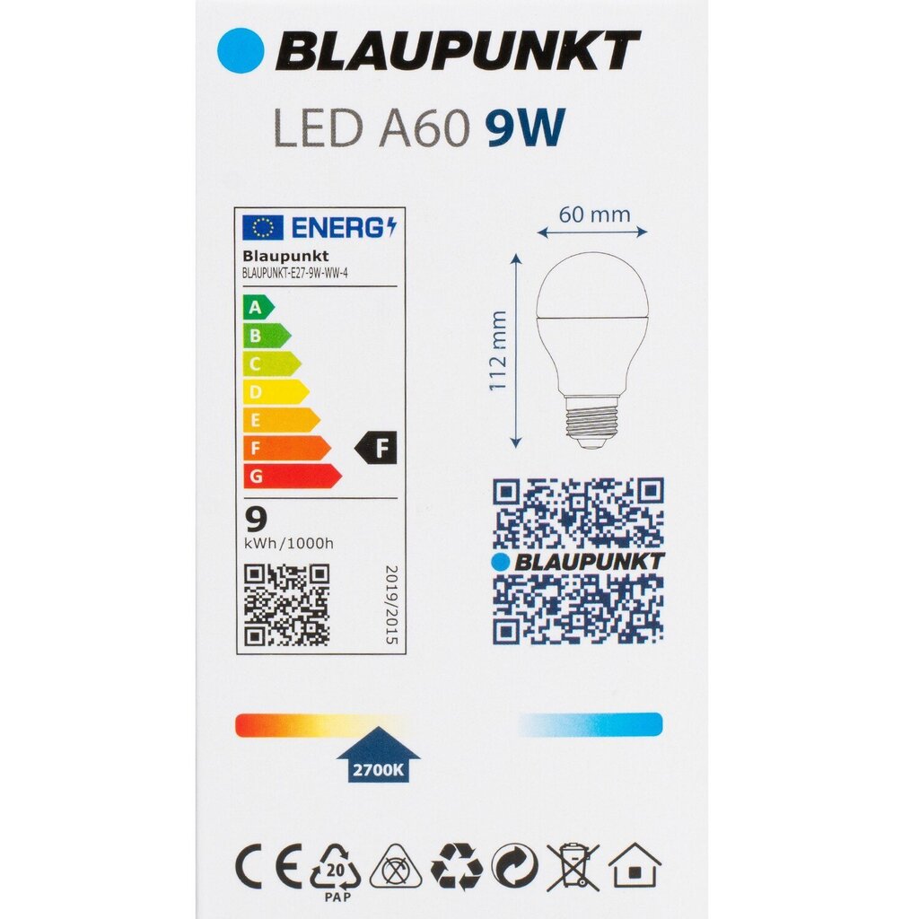 Blaupunkt LED pirnid E27 9W 4tk, soe valge цена и информация | Lambipirnid, lambid | kaup24.ee