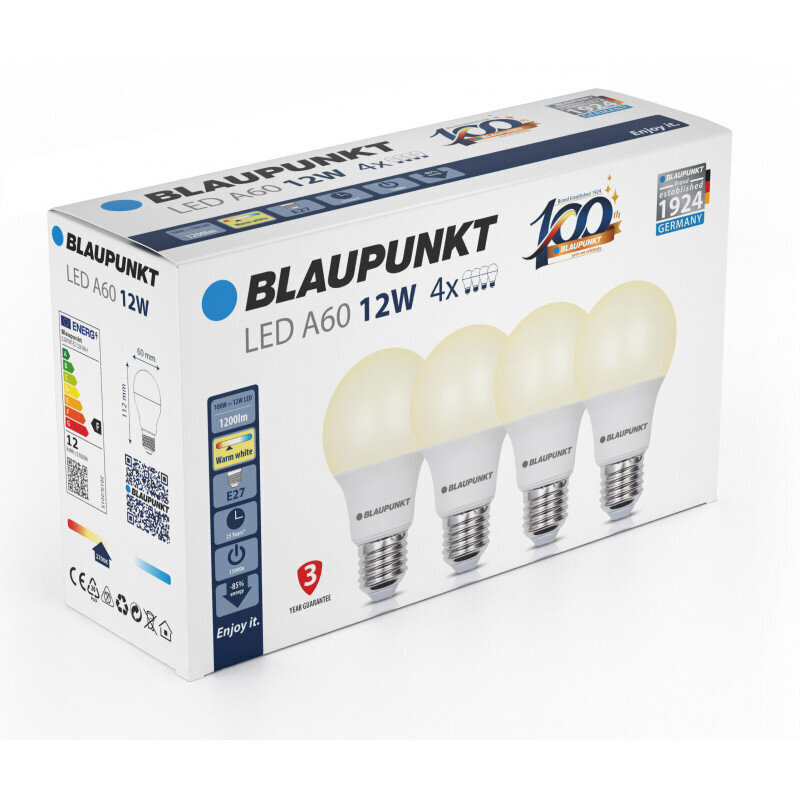 Blaupunkt LED pirnid E27 12W 4tk, soe valge hind ja info | Lambipirnid, lambid | kaup24.ee
