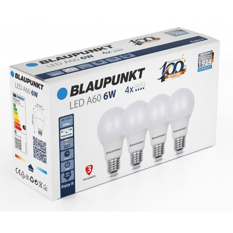 Blaupunkt LED pirnid E27 6W 4tk, naturaalne valge цена и информация | Lambipirnid, lambid | kaup24.ee