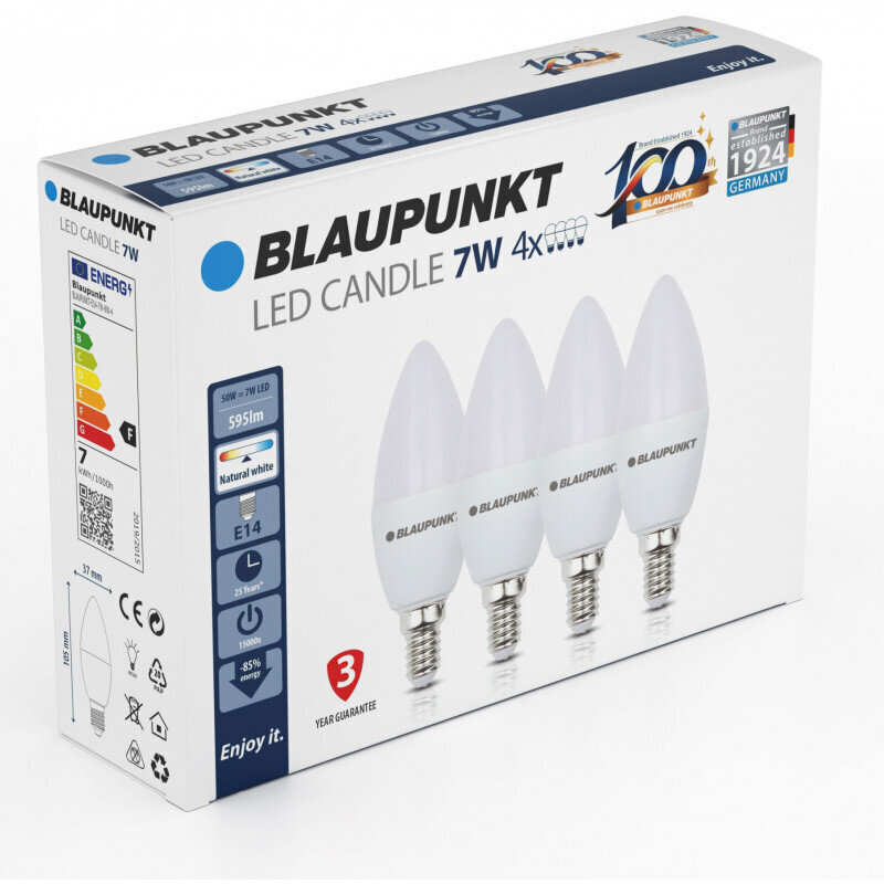 Blaupunkt LED pirnid E14 7W 4tk, soe valge hind ja info | Lambipirnid, lambid | kaup24.ee