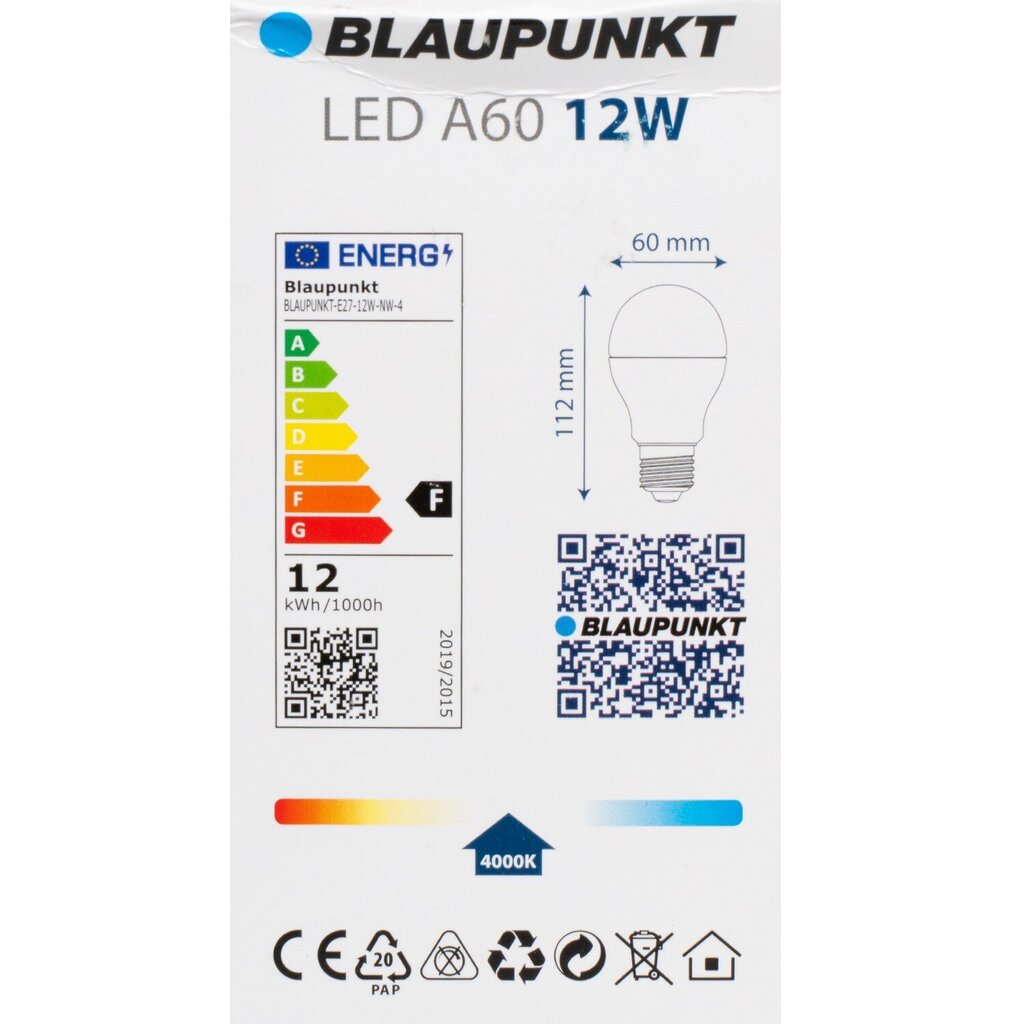 Blaupunkt LED pirnid E27 A60 1260lm 12W 4000K, 4tk цена и информация | Lambipirnid, lambid | kaup24.ee