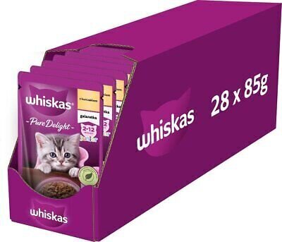 Whiskas Junior noortele kassipoegadele kanaga, 28x85 g hind ja info | Konservid kassidele | kaup24.ee