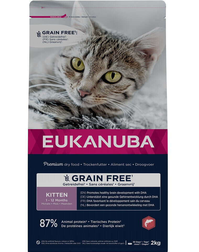 Eukanuba Grain Free Kitten lõhega kassipoegadele, 2 kg цена и информация | Kuivtoit kassidele | kaup24.ee