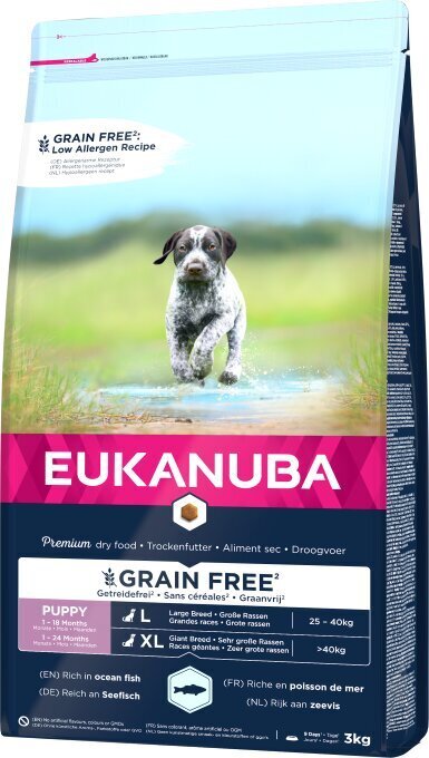 Eukanuba Grain Free suurt tõugu kutsikatele, 3 kg hind ja info | Kuivtoit koertele | kaup24.ee