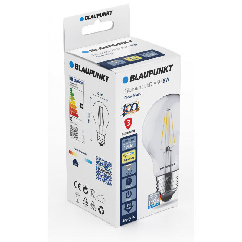 Blaupunkt LED lambipirn E27 A60 8W Dimmer, läbipaistev цена и информация | Lambipirnid, lambid | kaup24.ee