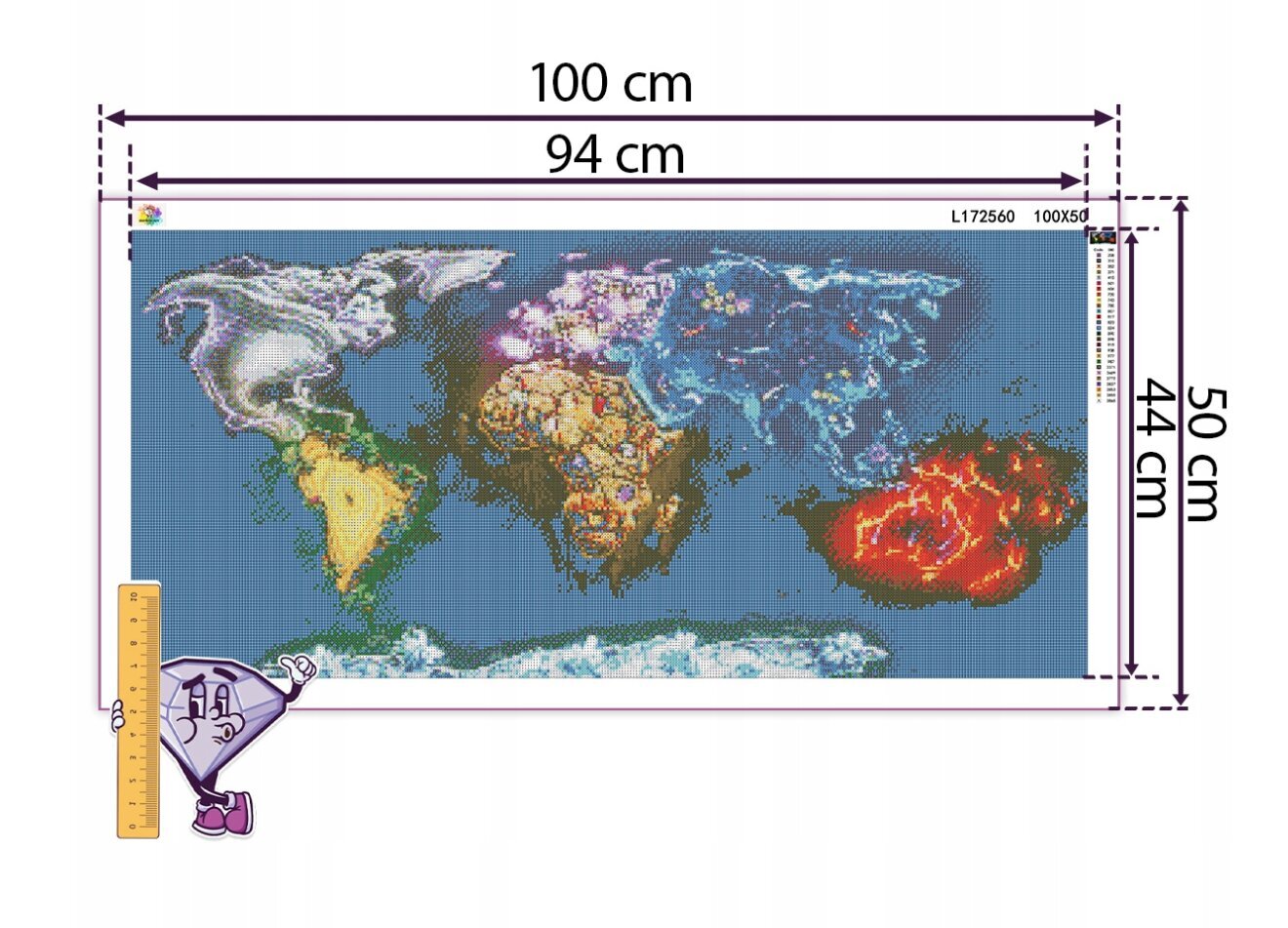 Teemantmosaiik 5D, Maailmakaart 100 x 50 cm hind ja info | Teemantmaalid, teemanttikandid | kaup24.ee