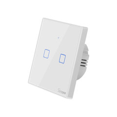 Sonoff TX T2 EU 2C 2-канальный умный настенный сенсорный выключатель света WiFi + RF (белый, с рамкой) цена и информация | Выключатели, розетки | kaup24.ee