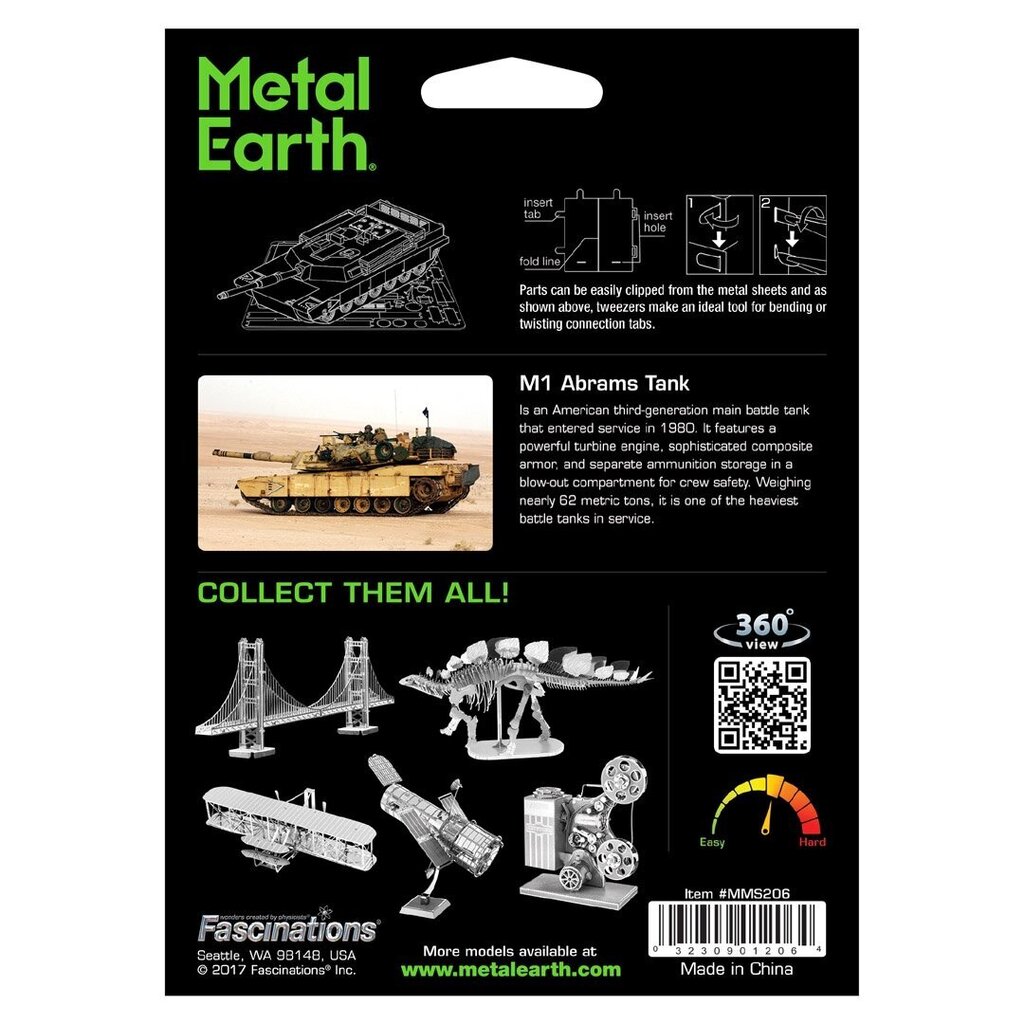 3D pusle Metal Earth Tank M1 Abrams hind ja info | Klotsid ja konstruktorid | kaup24.ee