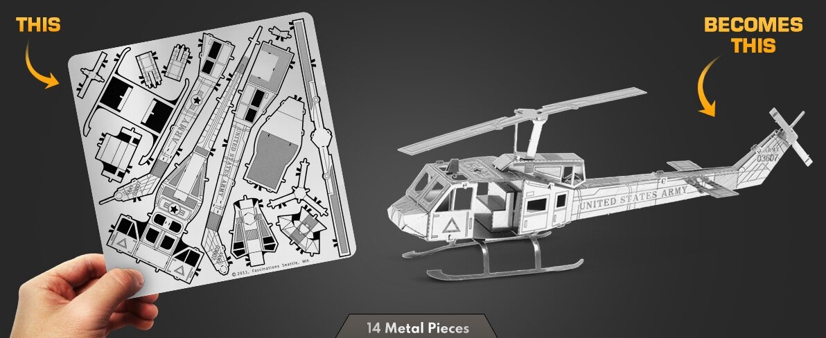 3D pusle Metal Earth Huey Helicopter hind ja info | Klotsid ja konstruktorid | kaup24.ee