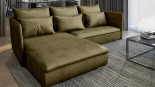 Угловой диван MOKKA - L-образная гостиная зона, мягкий уголок, кушетка со спальной функцией и спальным местом (цвет: оливковый, оттоманка: слева) цена и информация | Угловые диваны | kaup24.ee