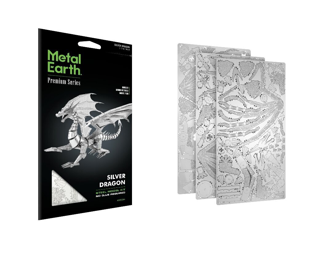 3D pusle Metal Earth Silver Dragon hind ja info | Klotsid ja konstruktorid | kaup24.ee