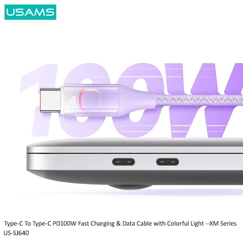 Usams XM Series 100W PD type-C to type-C 1.2m, must hind ja info | Mobiiltelefonide kaablid | kaup24.ee